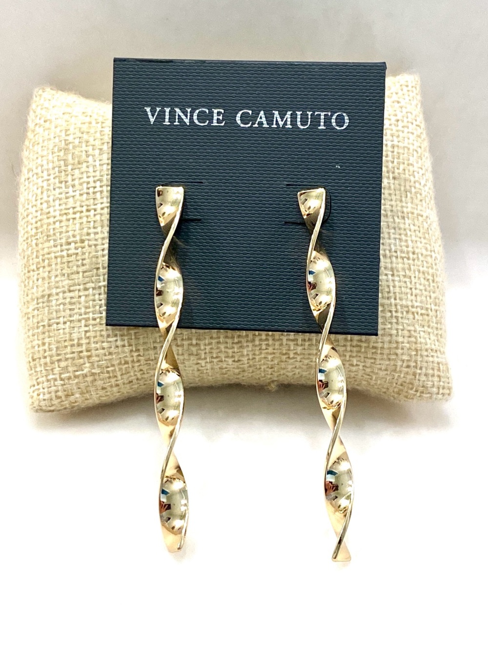 Vince Camuto Gold Tone Textured Twisted Ribbon Linear Drop Dangle Earrings NWT